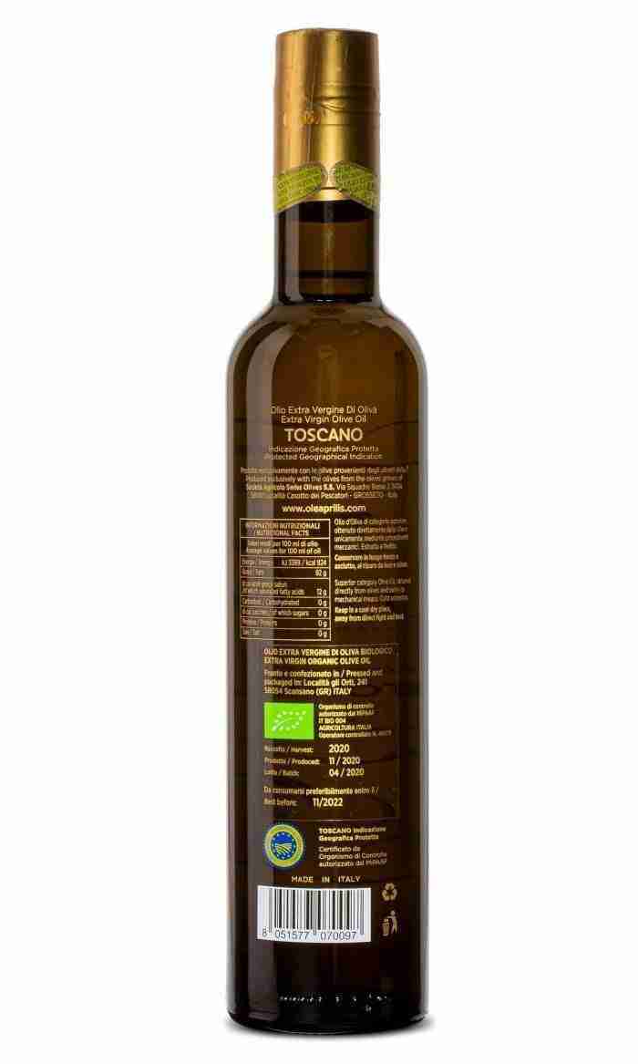 IGP Toscano Organic EVOO Glass bottle with safety closures 6x500 ml
