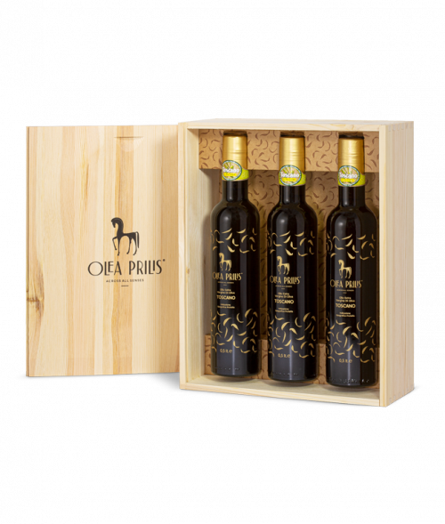 Box containing three 0.5 lt. bottle of IGP Toscano Organic EVOO 3x500 ml