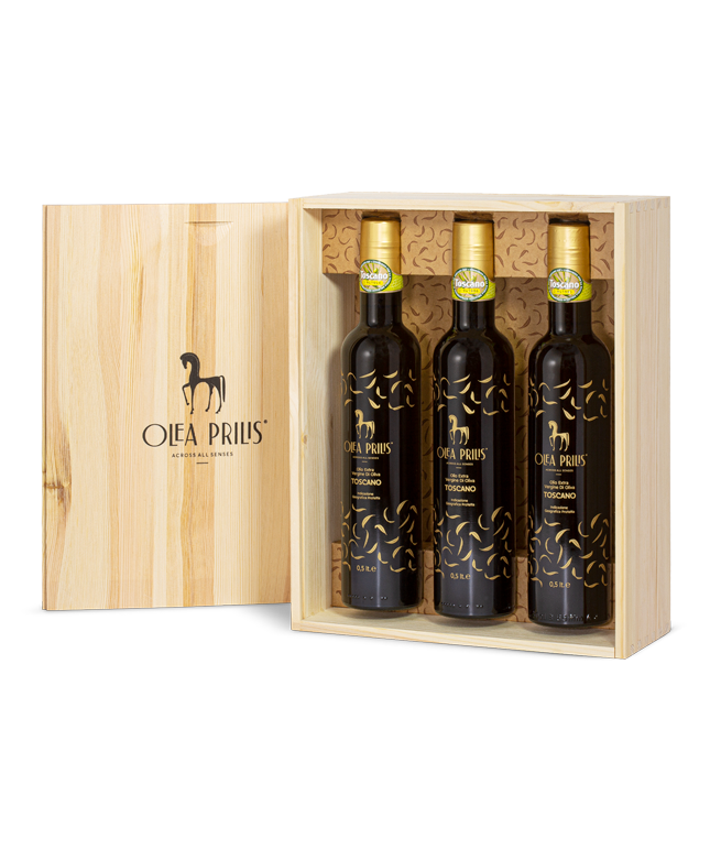 Box containing three 0.5 lt. bottle of IGP Toscano Organic EVOO 3x500 ml