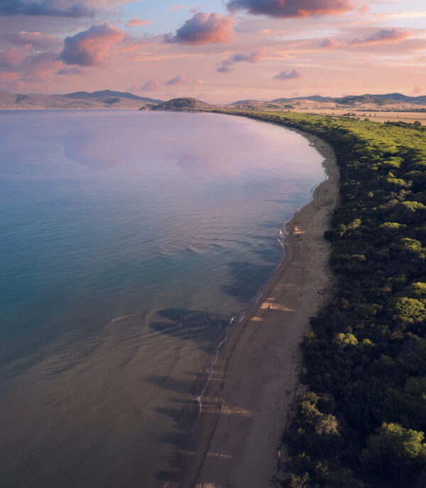 aerial view of the marine coast leading to talamone in the Tuscan Maremma